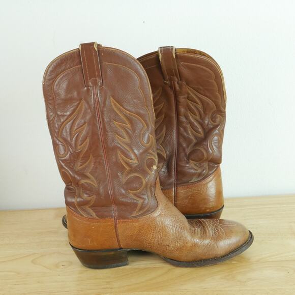 Nocona Men's 11 D Western Boots Vintage USA Brown Leather Embroidered Distressed - Picture 7 of 16